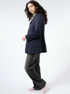 Online - Wool Pinstripe Blazer in Navy/White Women Outerwear | Blazers