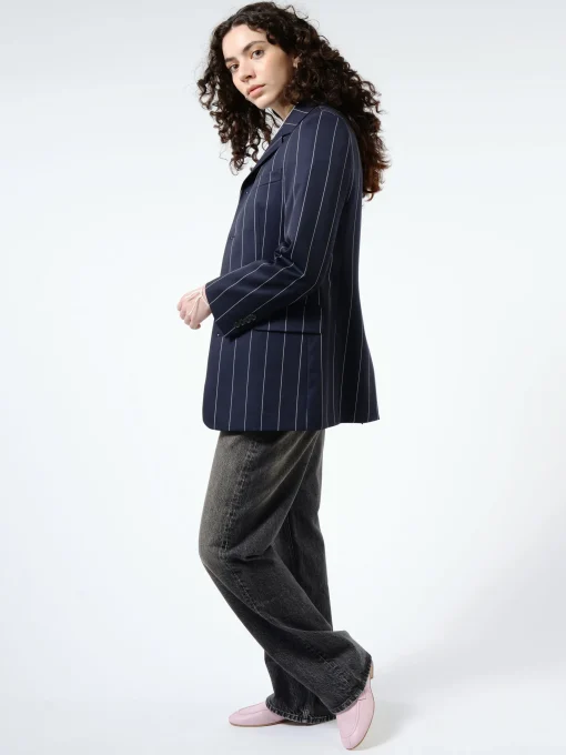 Online - Wool Pinstripe Blazer in Navy/White Women Outerwear | Blazers