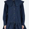 Fashion - Big Collar Dress in Sky Captain Women Dresses