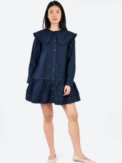 Fashion - Big Collar Dress in Sky Captain Women Dresses
