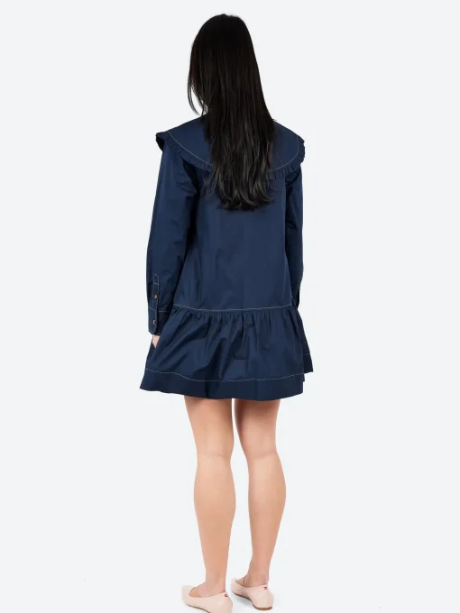 Fashion - Big Collar Dress in Sky Captain Women Dresses