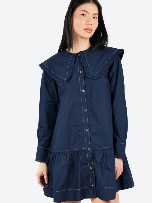Fashion - Big Collar Dress in Sky Captain Women Dresses
