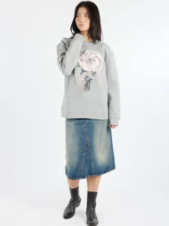 Outlet - Heavy Washed Denim Midi Skirt in Mid Blue Vintage Women Skirts | Overalls & Jumpsuits