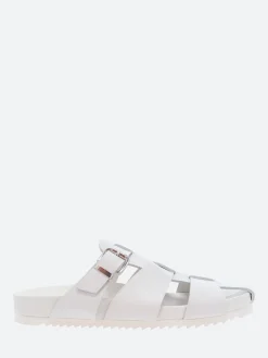 Outlet - Keira Fisherman Slide Sandals in Bianco Nappa and Bianco Women Overalls & Jumpsuits | Sandals