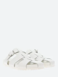 Outlet - Keira Fisherman Slide Sandals in Bianco Nappa and Bianco Women Overalls & Jumpsuits | Sandals