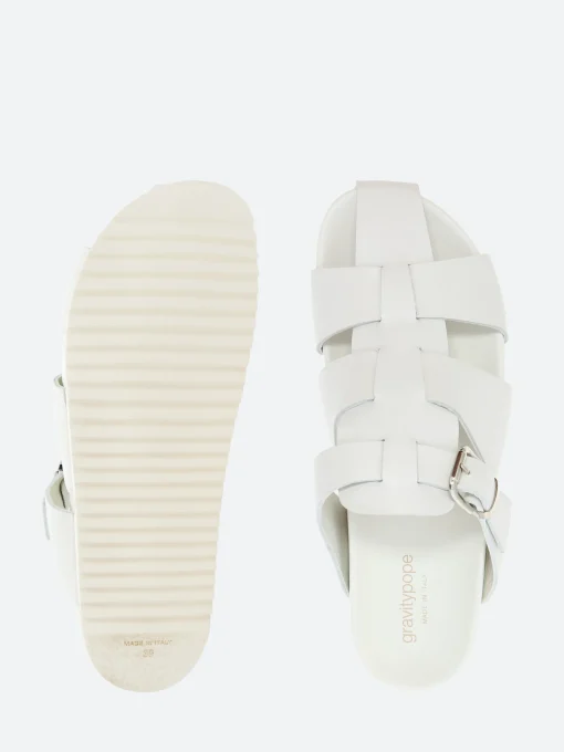 Outlet - Keira Fisherman Slide Sandals in Bianco Nappa and Bianco Women Overalls & Jumpsuits | Sandals