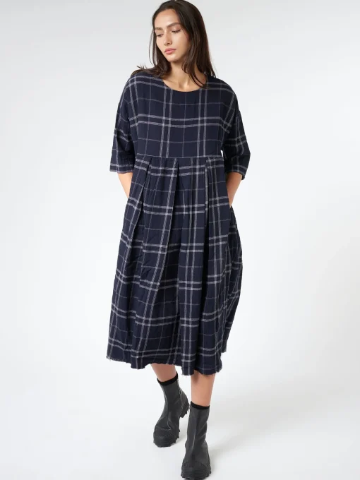 Sale - Demi Dress in Navy Checks Women Overalls & Jumpsuits | Dresses