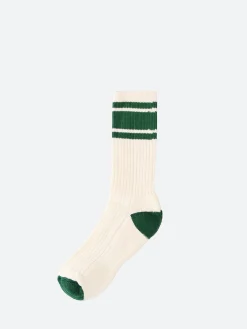 Sale - The Namath Vintage Sport Cotton Crew in Cream and Green Socks