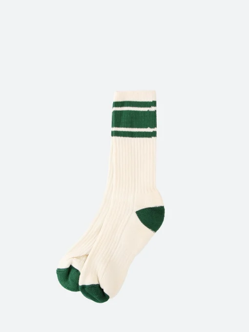 Sale - The Namath Vintage Sport Cotton Crew in Cream and Green Socks