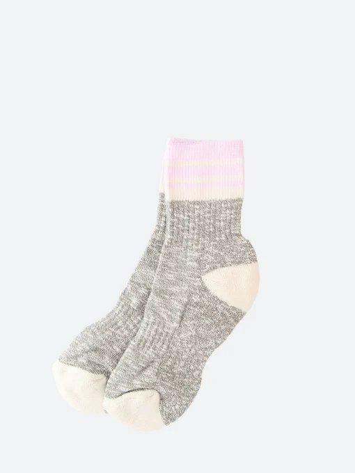Discount - The Rosemarkie Cotton Slub Quarter in Grey and Pink Women Socks & Hosiery | Belts