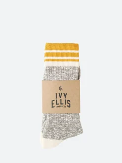 Online - The Sinclair Cotton Crew Slub Mens in Grey and Yellow Socks