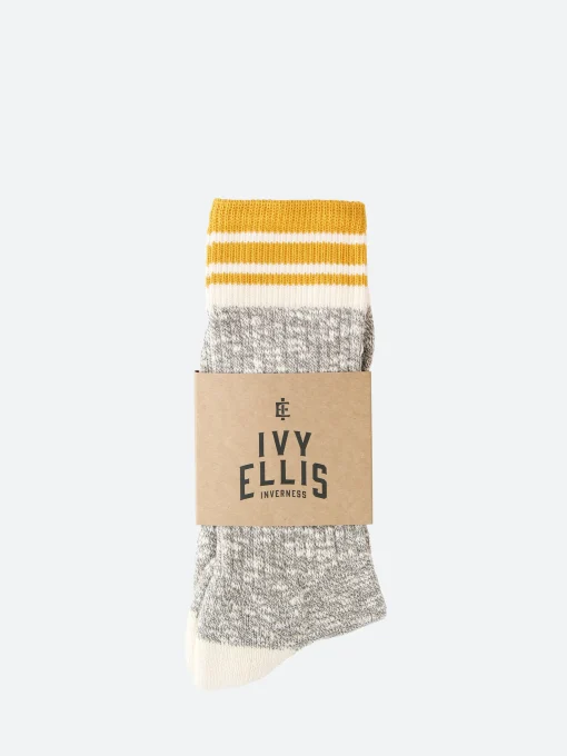 Online - The Sinclair Cotton Crew Slub Mens in Grey and Yellow Socks