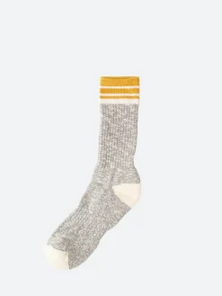 Online - The Sinclair Cotton Crew Slub Mens in Grey and Yellow Socks