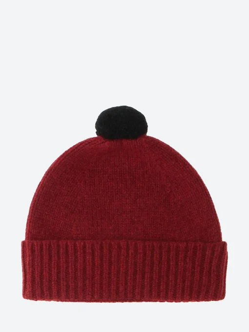 Fashion - Plain Hat Contrast Pompom in Russet Red/Black Women Hats | Hats