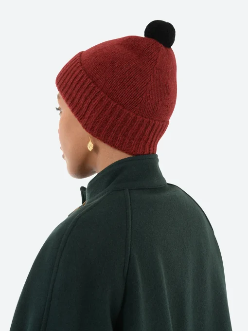 Fashion - Plain Hat Contrast Pompom in Russet Red/Black Women Hats | Hats