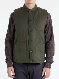 New - Leo Quilted Vest in Dark Green Outerwear