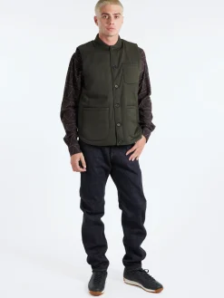 New - Leo Quilted Vest in Dark Green Outerwear