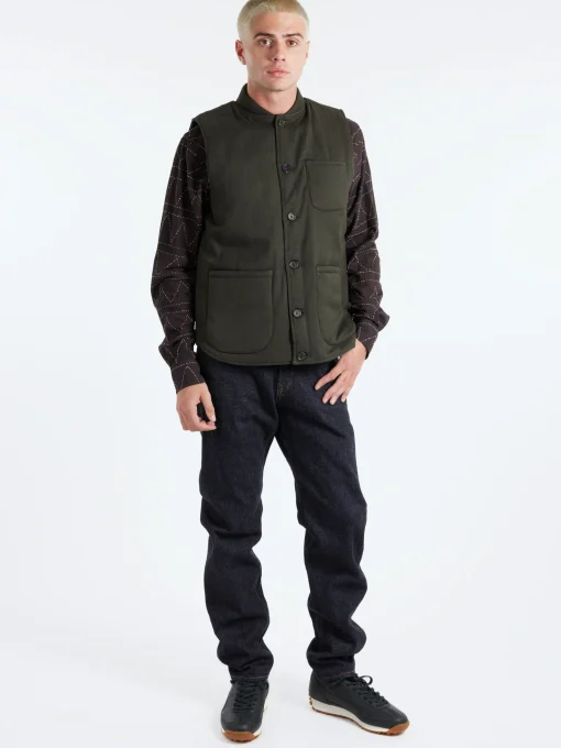 New - Leo Quilted Vest in Dark Green Outerwear