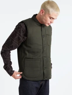 New - Leo Quilted Vest in Dark Green Outerwear