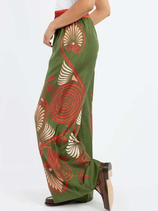 Online - Palazzo Pants in Kerylos Placée Green Women Pants | Overalls & Jumpsuits