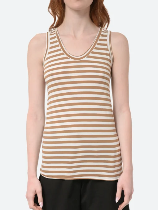 Outlet - Canotta Striped Tank Top in Caramel Women Tops & Blouses