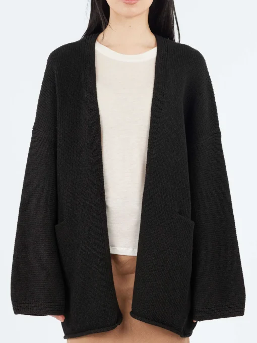 Outlet - Open Cardigan in Black Melange Women Tops & Blouses | Knitwear