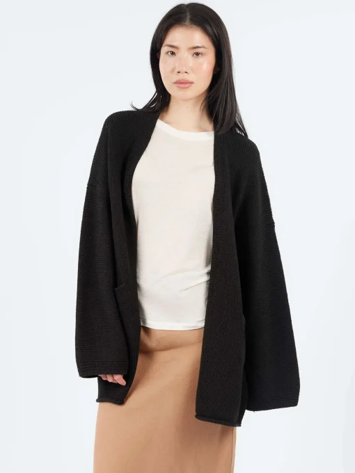 Outlet - Open Cardigan in Black Melange Women Tops & Blouses | Knitwear