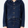 Clearance - Shrunken 90s Western Trucker Jacket in Dream Nice Dreams (Dark Wash) Women Outerwear