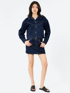Clearance - Shrunken 90s Western Trucker Jacket in Dream Nice Dreams (Dark Wash) Women Outerwear