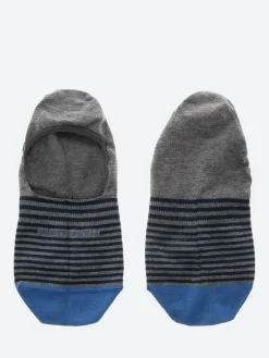 Discount Marcoliani - Chocolate Invisible Sock in Navy and Grey Stripe Socks