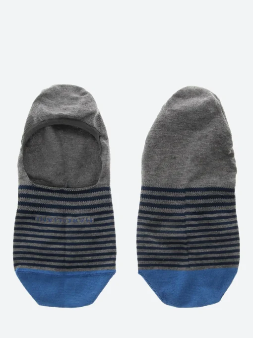 Discount Marcoliani - Chocolate Invisible Sock in Navy and Grey Stripe Socks