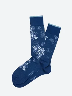 Fashion Marcoliani - Jali Paisley Mid Calf Sock in Dark Denim Blue Socks