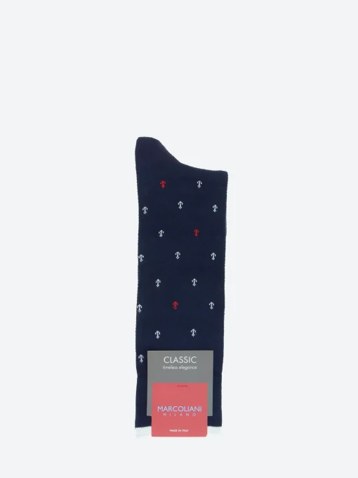 New - Anchor Pattern Crew Sock in Blue Socks