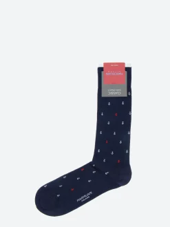 New - Anchor Pattern Crew Sock in Blue Socks