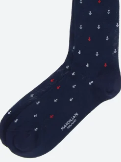 New - Anchor Pattern Crew Sock in Blue Socks