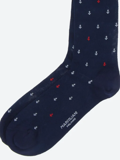 New - Anchor Pattern Crew Sock in Blue Socks