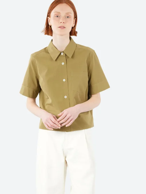 Best - Cuff Small Shirt in Warm Olive Women Tops & Blouses | Button-Ups