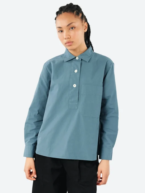 Outlet - MHL Big Pocket Swing Shirt in Mineral Blue Women Tops & Blouses