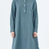Fashion - MHL Collarless Swing Dress in Mineral Blue Women Dresses