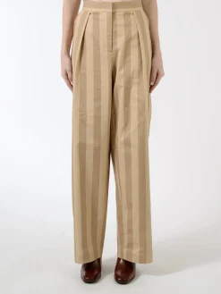 Clearance - Ajassa Linja Cotton Trousers in Beige/Brown Women Pants