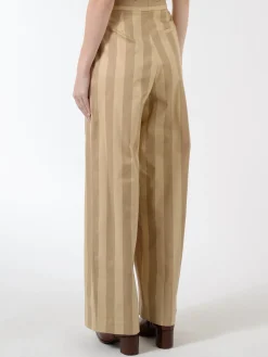 Clearance - Ajassa Linja Cotton Trousers in Beige/Brown Women Pants