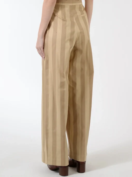 Clearance - Ajassa Linja Cotton Trousers in Beige/Brown Women Pants