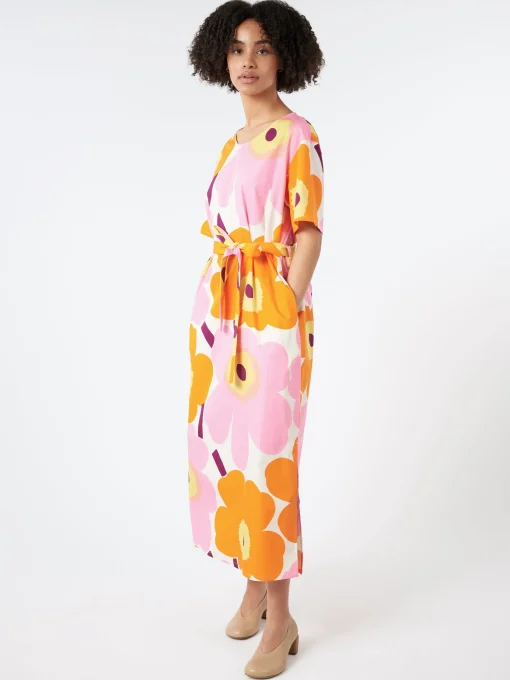 Discount - Kemut Unikko Dress in White, Orange and Pink Women Dresses