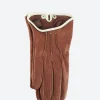 Online - 3794 Nappa Short Glove Contrast Piping in Cognac and Beige Women Gloves | Belts