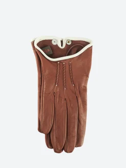 Online - 3794 Nappa Short Glove Contrast Piping in Cognac and Beige Women Gloves | Belts