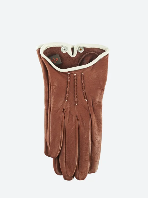 Online - 3794 Nappa Short Glove Contrast Piping in Cognac and Beige Women Gloves | Belts