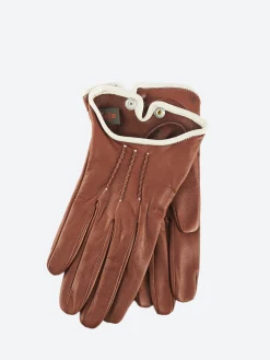 Online - 3794 Nappa Short Glove Contrast Piping in Cognac and Beige Women Gloves | Belts