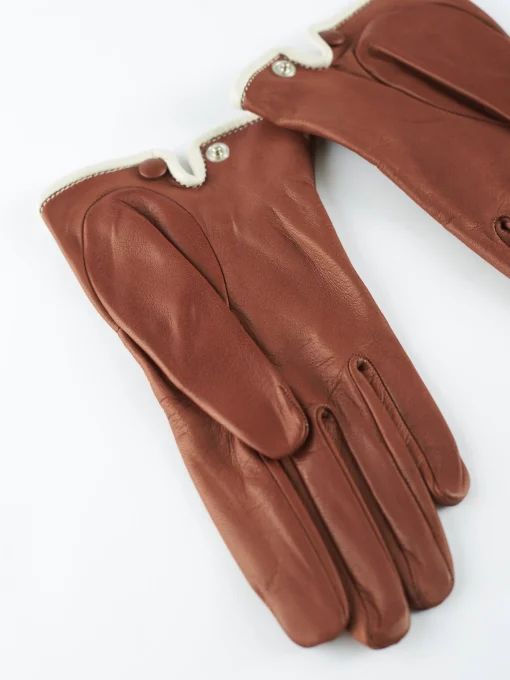 Online - 3794 Nappa Short Glove Contrast Piping in Cognac and Beige Women Gloves | Belts