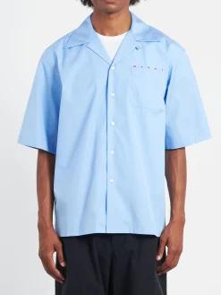 Outlet - Bowling Shirt with Hidden Logo in Iris Blue Button-Ups