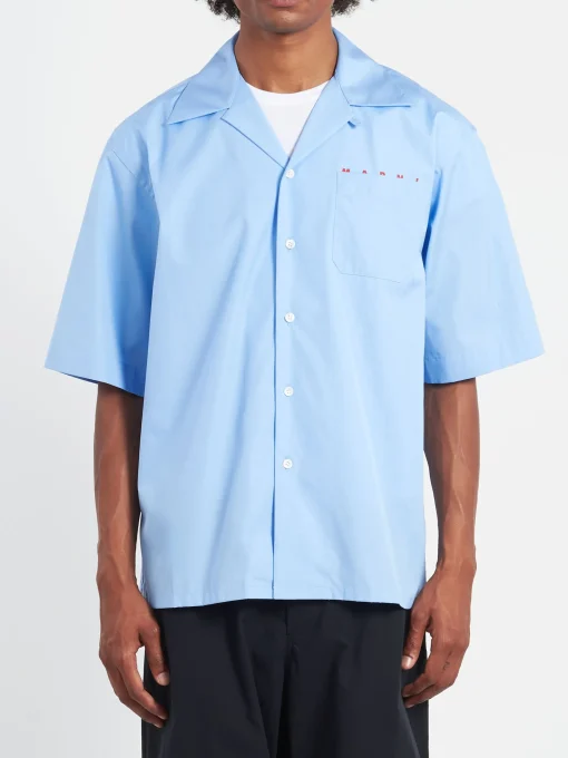 Outlet - Bowling Shirt with Hidden Logo in Iris Blue Button-Ups